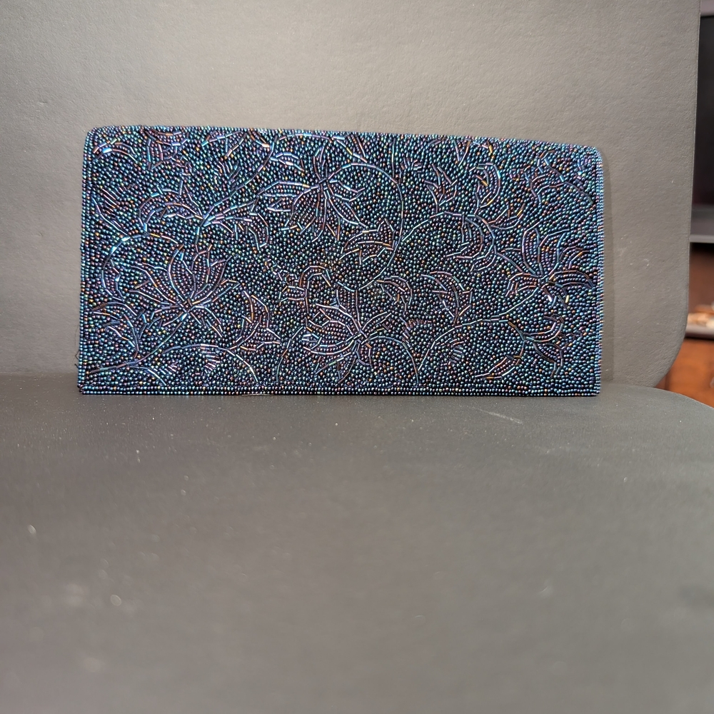 Blue Iridescent Textured Clutch